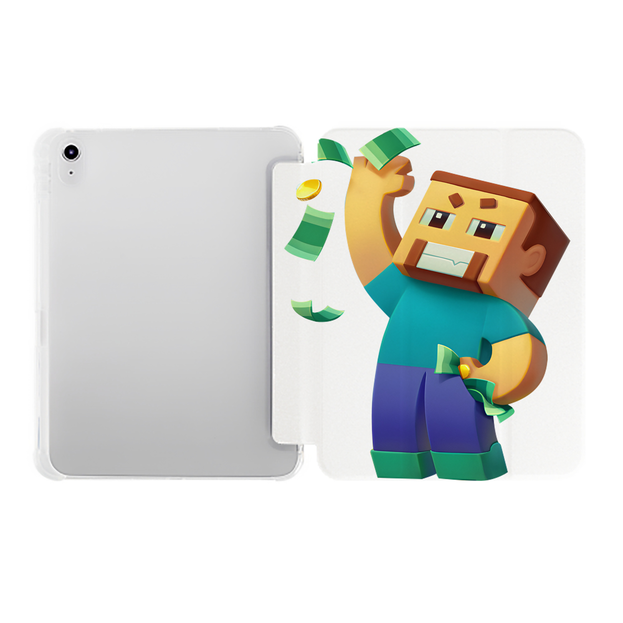 （画像用） マインクラフト ブロックの世界 Minecraft MC Block world IPad ケース ペン収納付き 三つ折りスタンド PUレザー×シリコン 対応機種9.5/10.5/10.9インチ
